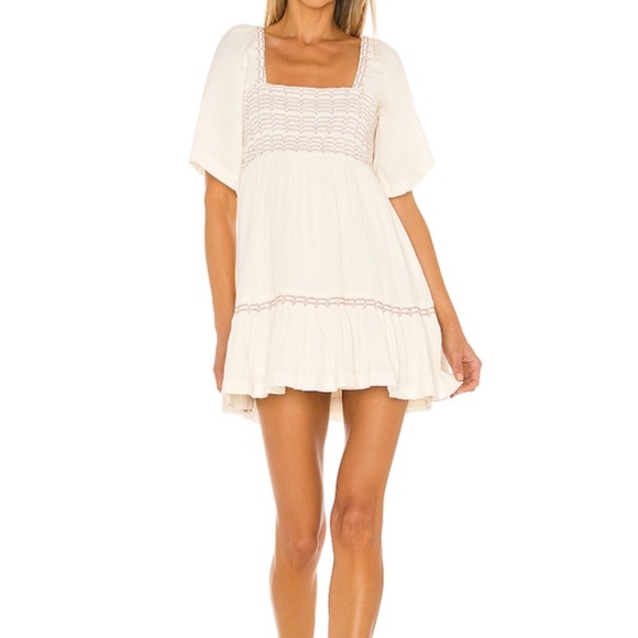 Free People Easy to Love Mini Dress Smocked Cute Romantic Babydoll - Picture 2 of 7